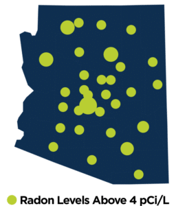 Heat map of radon mitigation issues in arizona.