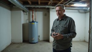 Radon mitigator fixing a system since radon came back to a home.